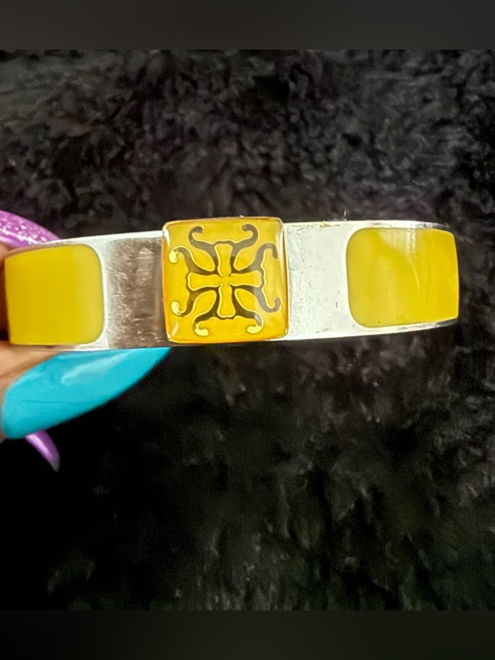 RUSTIC CUFF Silver Tone Yellow Jordan Cuff Bangle Bracelet $82 - Picture 1 of 7
